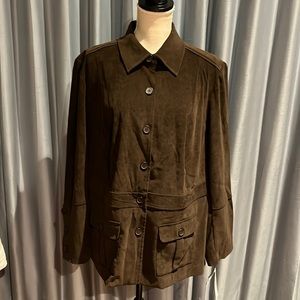 NortonStudioWoman Brown Safari Jacket 18W Velvet-like fabric Buttondown 2 Pocket